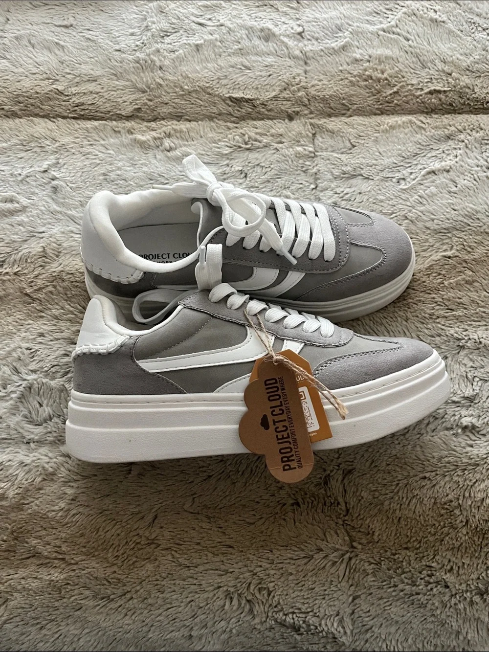Gray Suede Low-Top Sneakers with White Accents